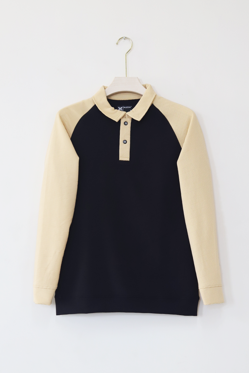 Collar Raglan Full Sleeve T-Shirt(Black With Sandal)